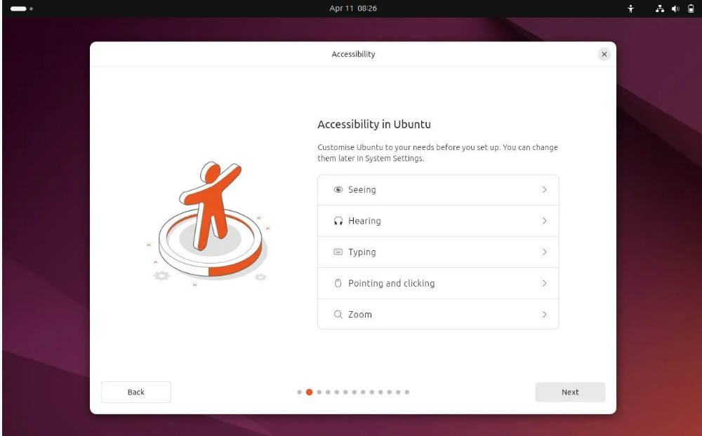 قابلیت‌های اوبونتو 24.04 برای کاربرانی با محدودیت‌های بینایی، شنوایی یا تایپ‌کردن