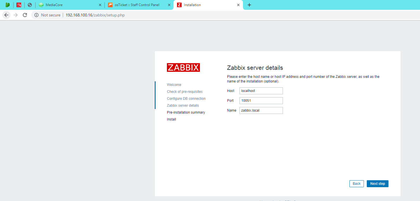 انتخاب نام کاربری zabbix